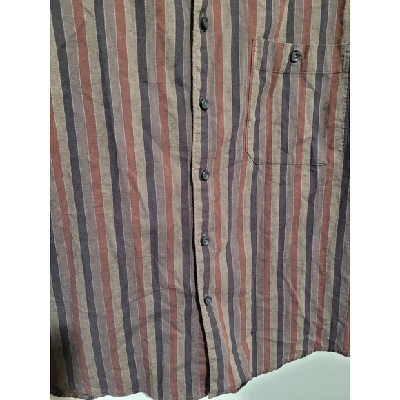 Savane Button Down Shirt Mens Large Brown Striped Easy Care Stretch - Picture 3 of 6